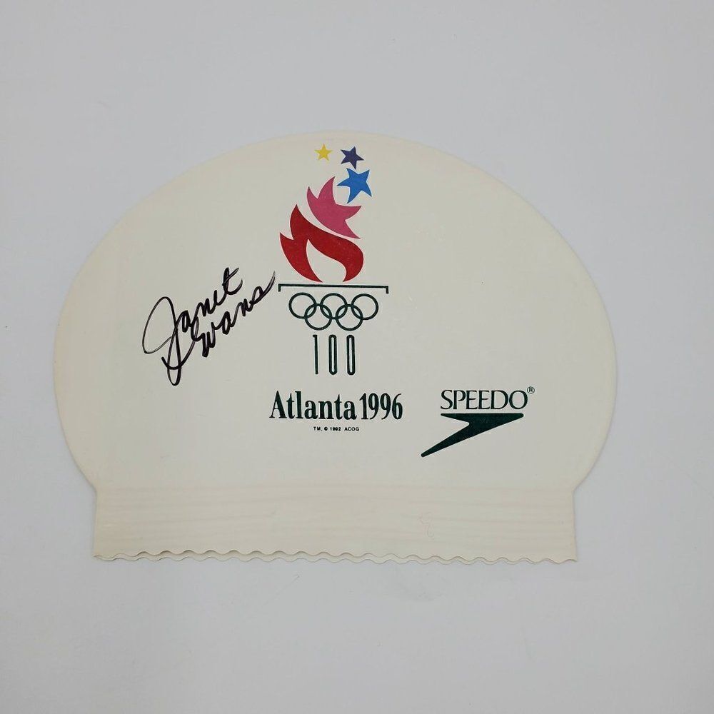 Janet Evans Signed Speedo Cap 1996 Atlanta Olympics Swimmer